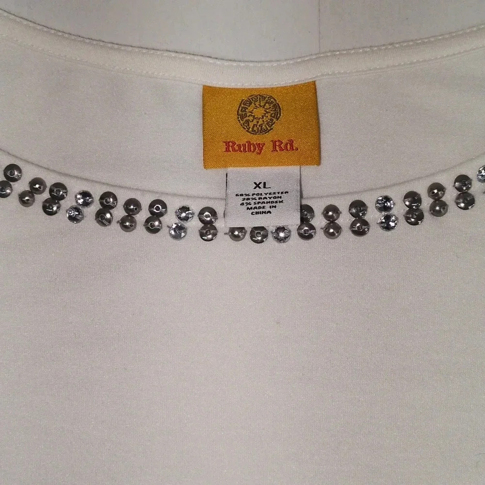 Ruby Rd Cream Studed Short Sleeve Shirt XL - Picture 6 of 9